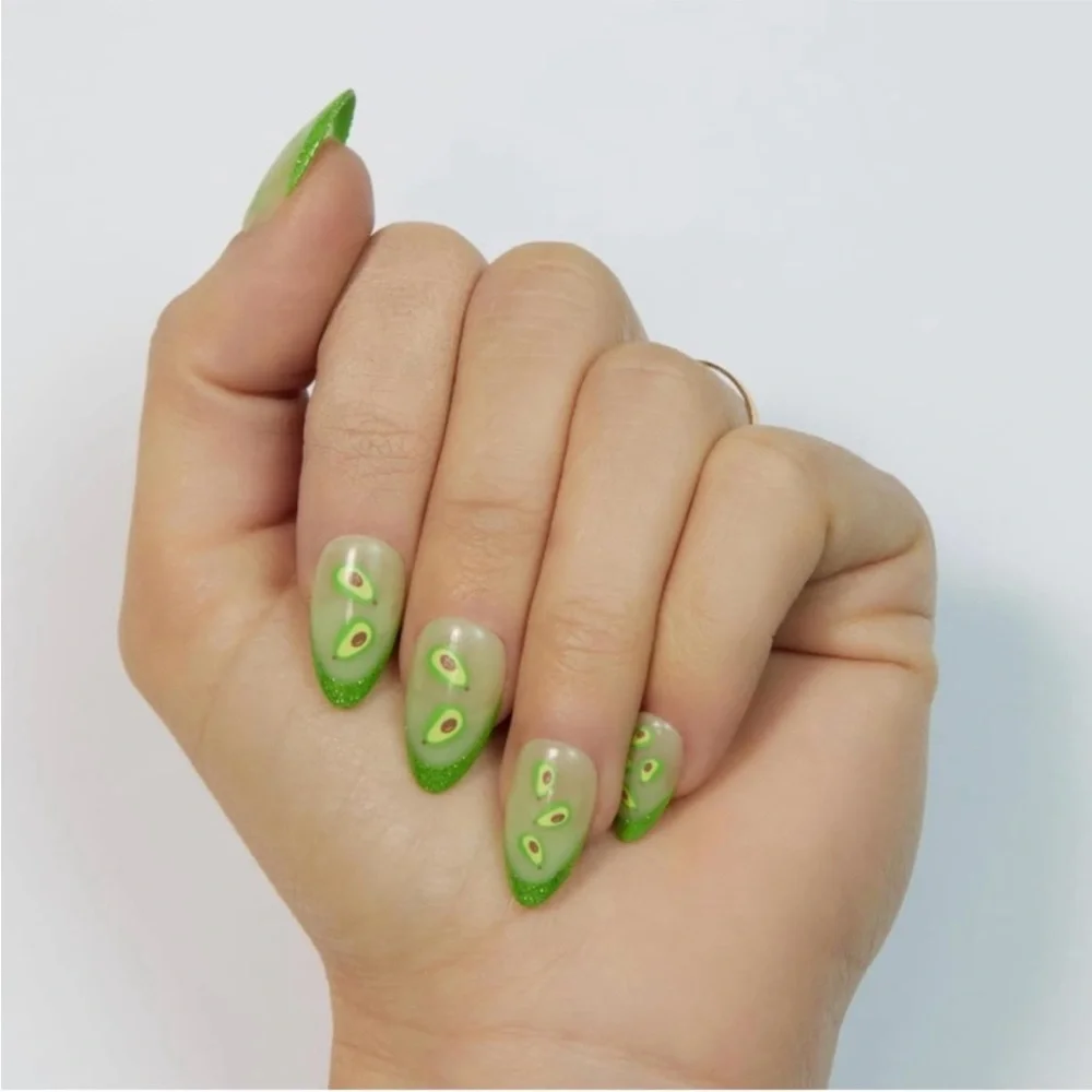 PaintLab Avocado Glitter Short Almond Shaped Press On Nails